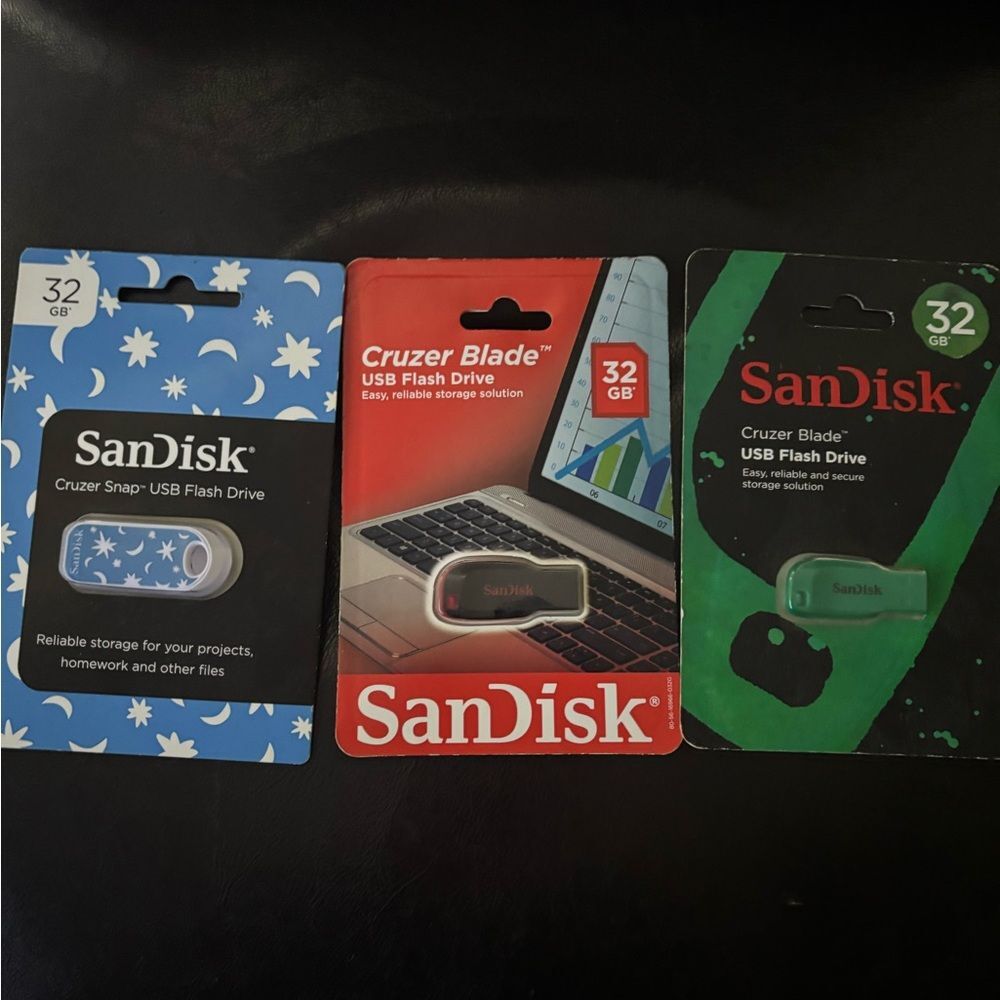 3x SanDisk USB Flash Drive Blue,Black, Green